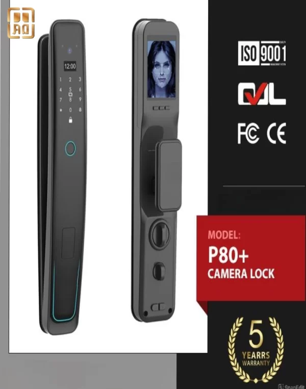 قفل اثر انگشتی دیجیتال و دستگیره چشمی دار امیران درب مدل P80+ Camera